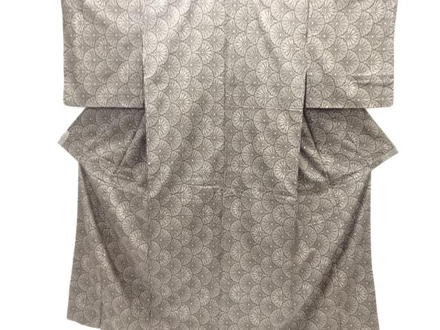 JAPANESE KIMONO / SILK / DORO OSHIMA TSUMUGI / WOVEN FLORAL SEIGAIHA
